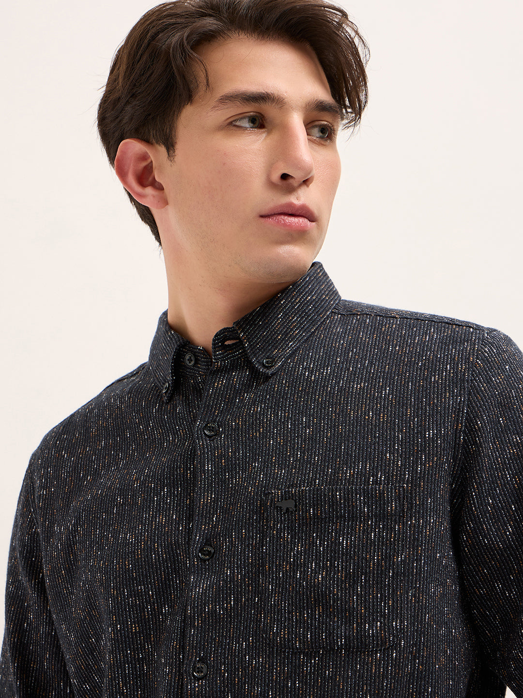 Black Woven Design Cotton Blend Slim Fit Casual Shirt