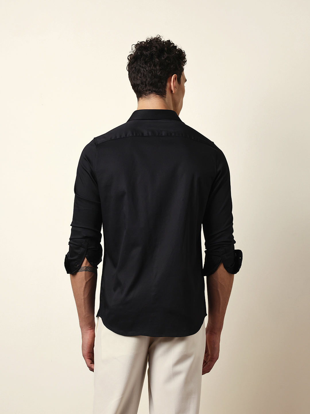 Black Tailored Fit Formal Party Shirt with Elegant Crest Embroidery