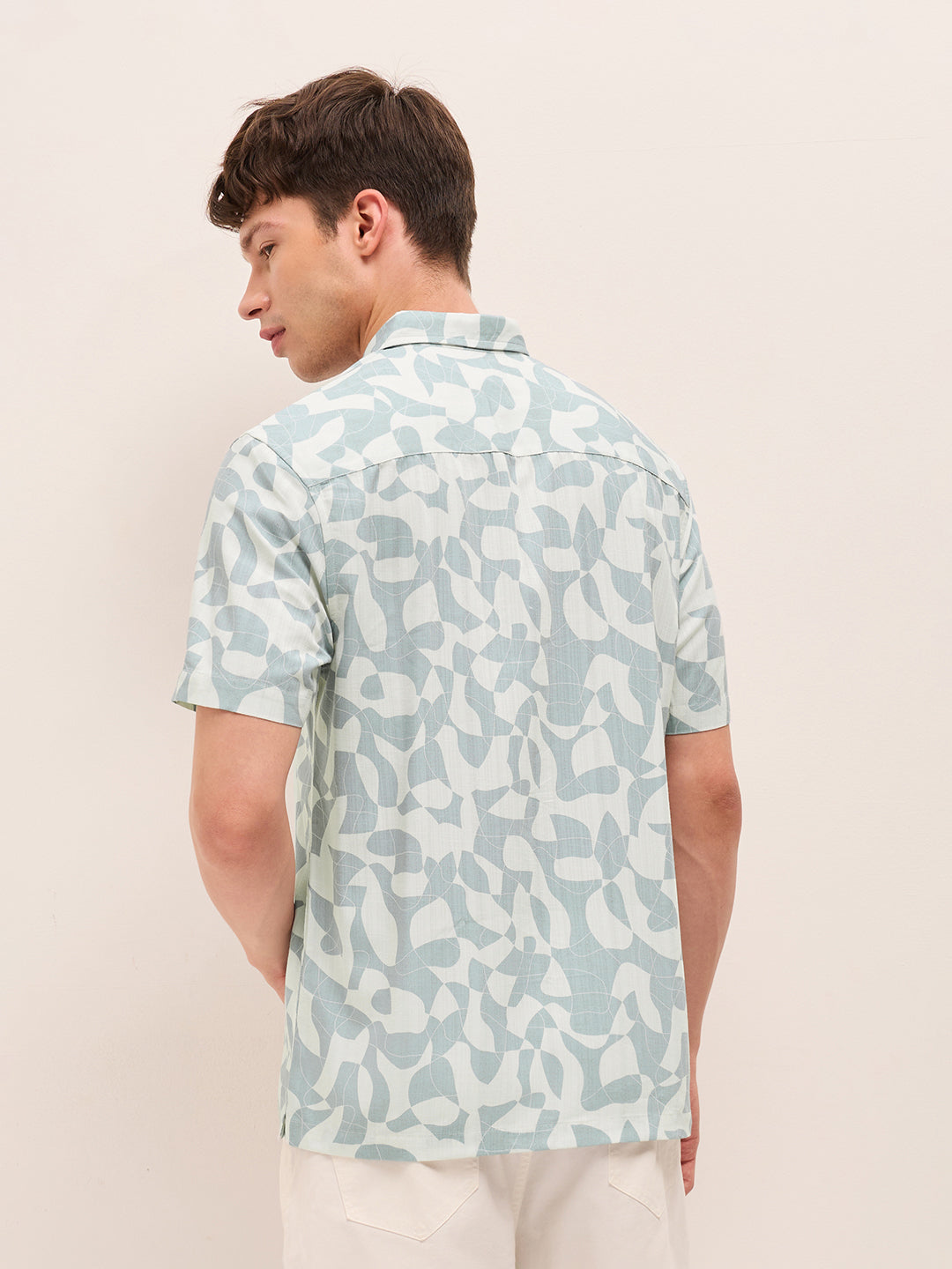 Blue Relax Fit Casual Shirt with Abstract Geometric Print