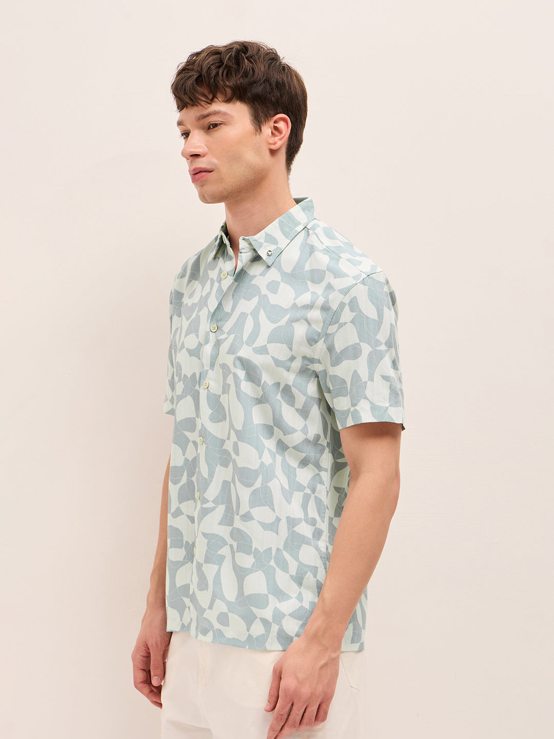 Blue Relax Fit Casual Shirt with Abstract Geometric Print
