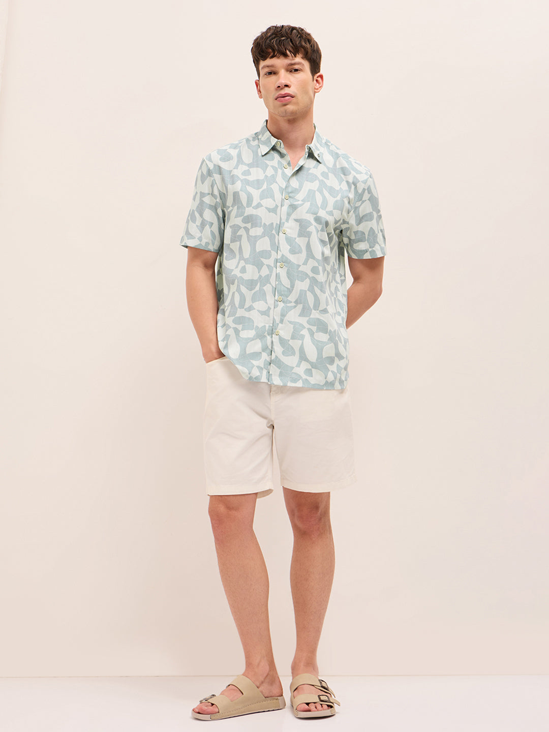 Blue Relax Fit Casual Shirt with Abstract Geometric Print