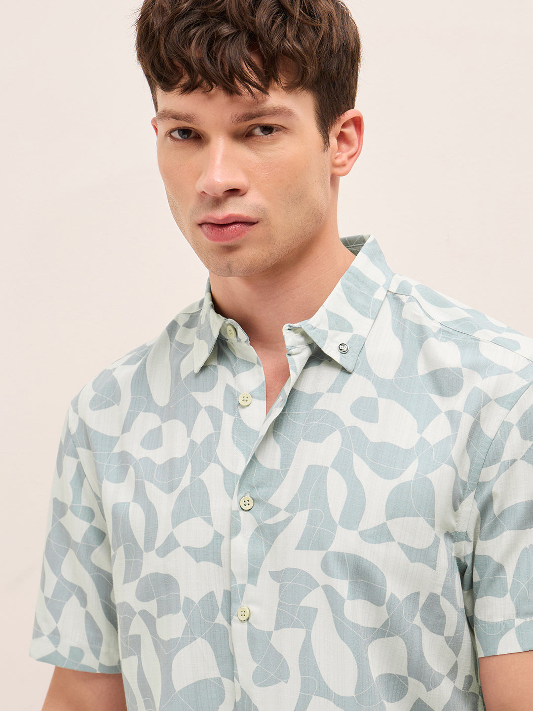 Blue Relax Fit Casual Shirt with Abstract Geometric Print
