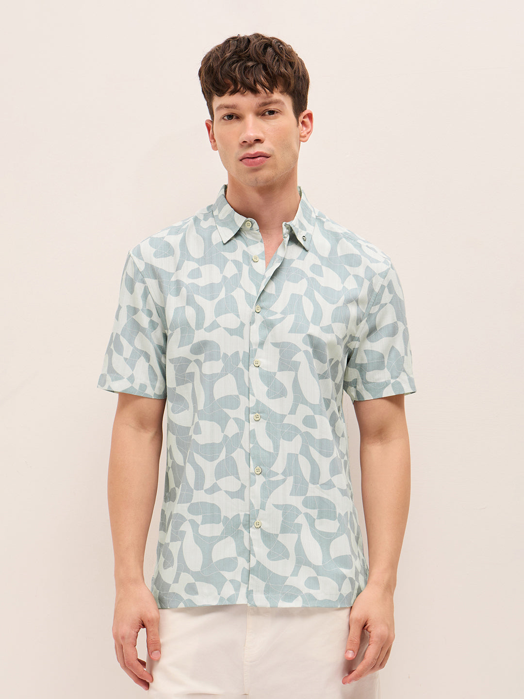 Blue Relax Fit Casual Shirt with Abstract Geometric Print