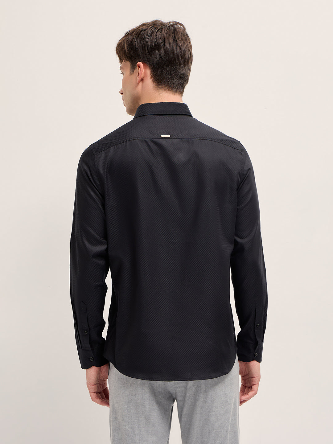 Black Woven Design Tailored Fit Formal Shirt