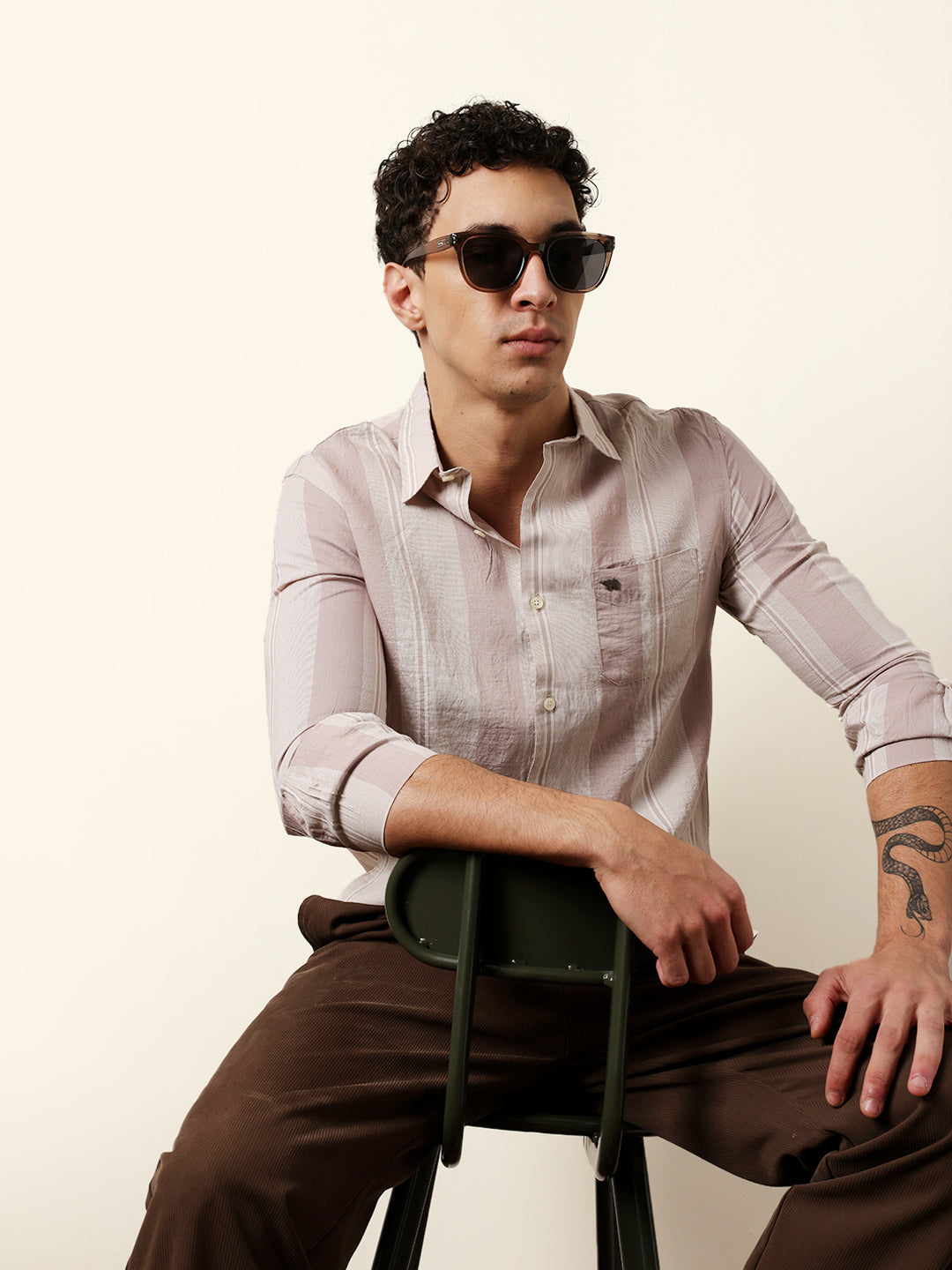 Pink Vertical Woven Stripe Slim Fit Casual Shirt