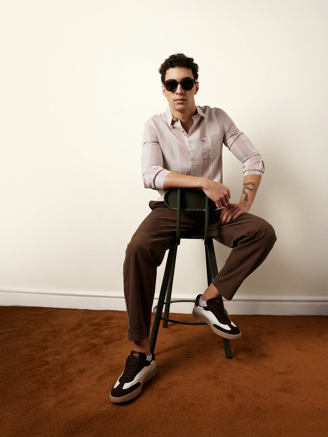Pink Vertical Woven Stripe Slim Fit Casual Shirt