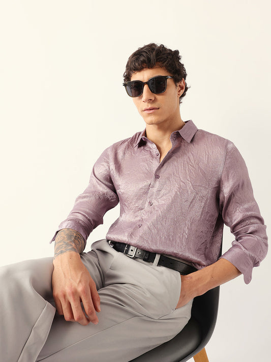 Light Purple Regular Fit Casual Shirt with Crinkle Effect & Subtle Sheen Finish
