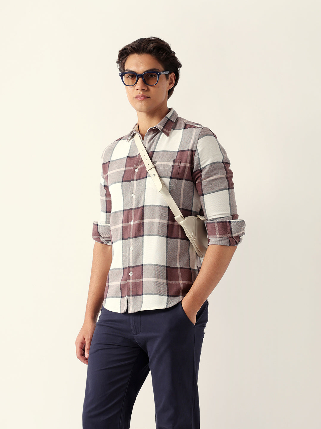 Multicolor Slim Fit Casual Shirt with Woven Check Pattern