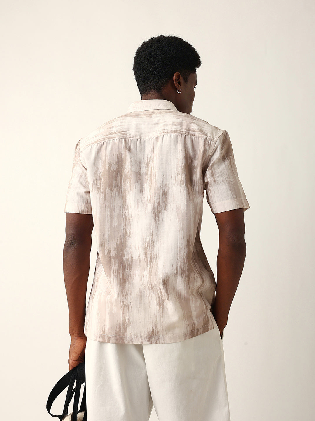 Beige & Cream Relaxed Fit Casual Shirt with Vertical Brushstroke Print