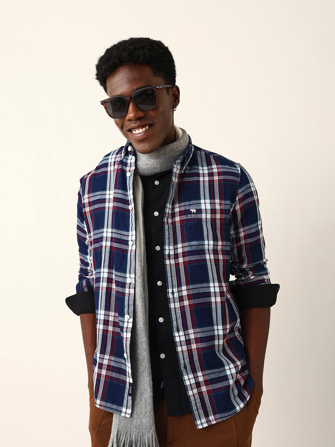 Multicolor Woven Checked Slim Fit Casual Shirt with Button-Down Collar