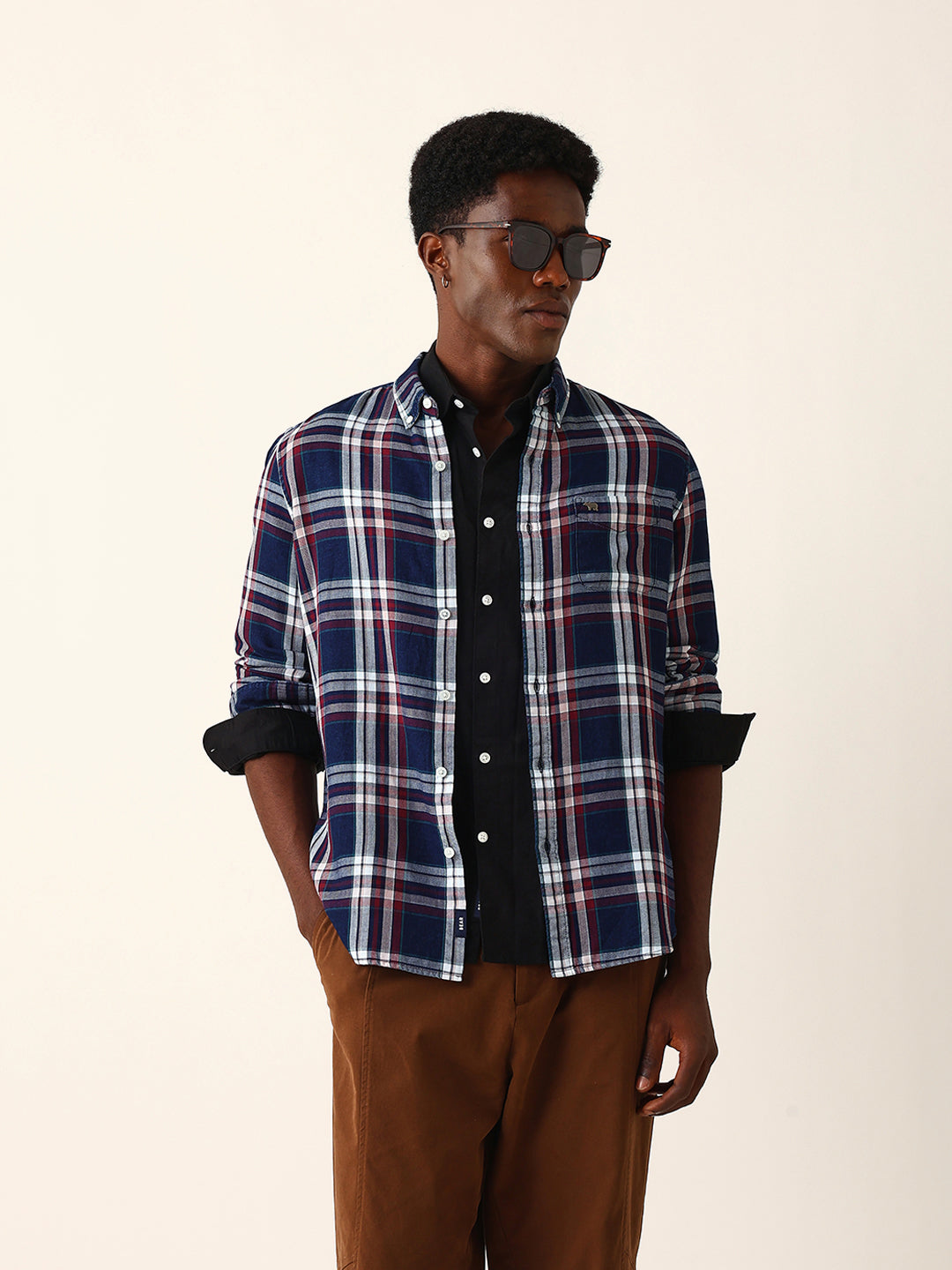 Multicolor Woven Checked Slim Fit Casual Shirt with Button-Down Collar