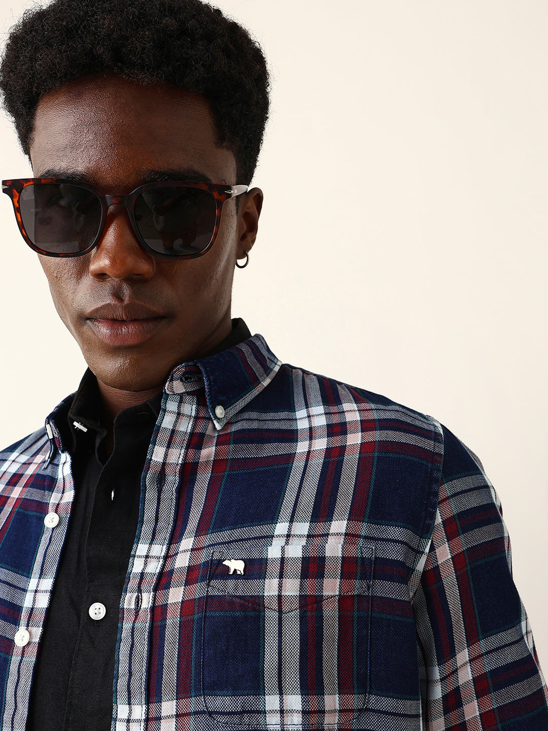 Multicolor Woven Checked Slim Fit Casual Shirt with Button-Down Collar