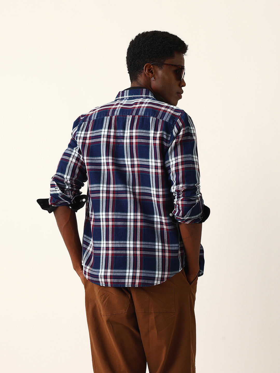 Multicolor Woven Checked Slim Fit Casual Shirt with Button-Down Collar