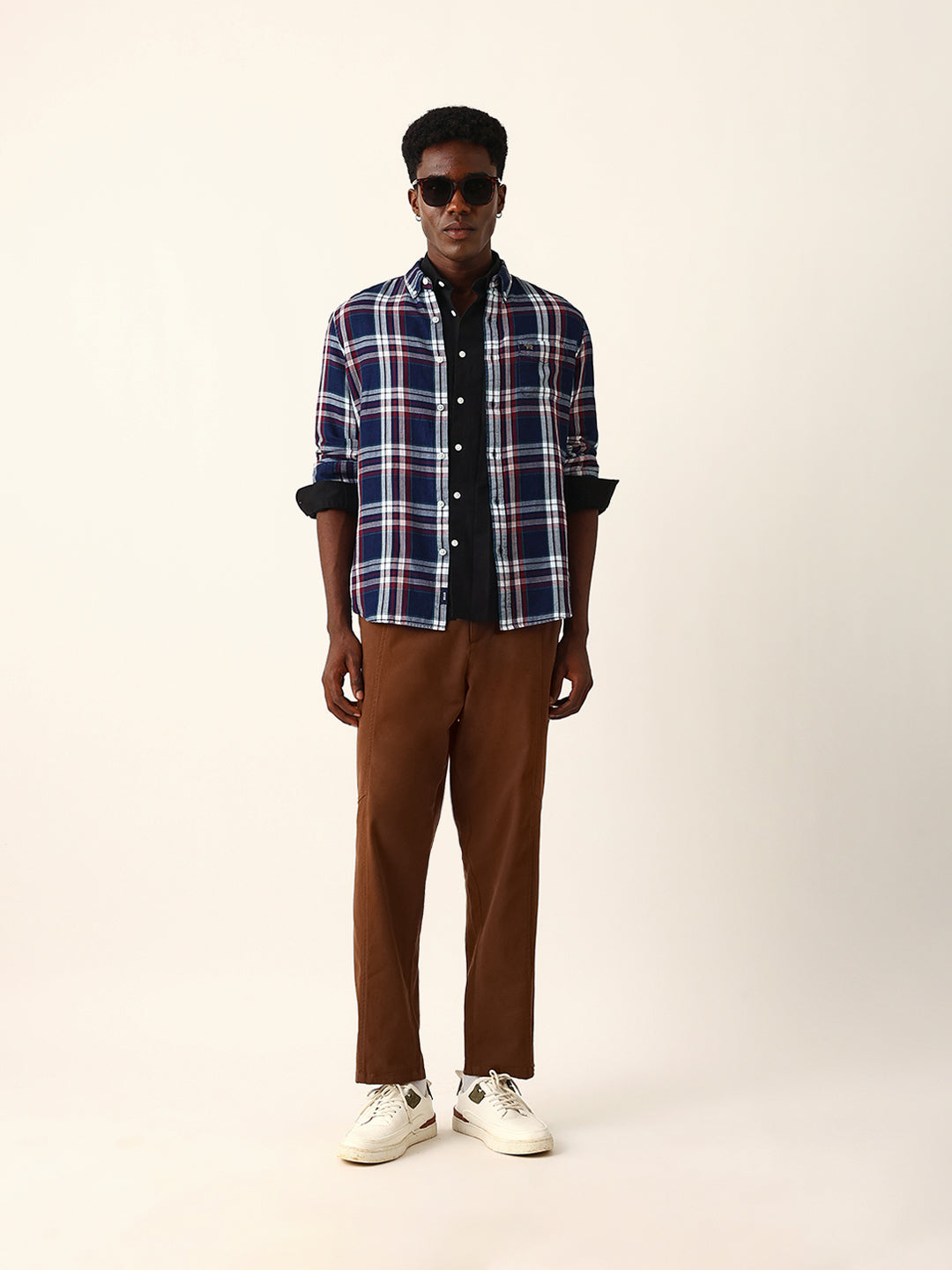 Multicolor Woven Checked Slim Fit Casual Shirt with Button-Down Collar