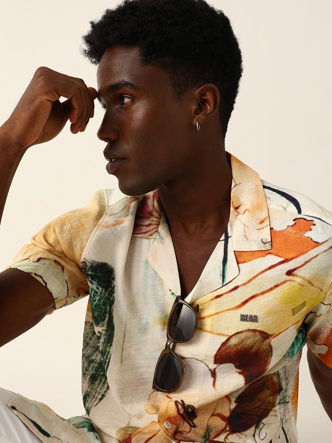 Multicolor Scenic Watercolor Printed Relaxed Fit Short Sleeve Shirt