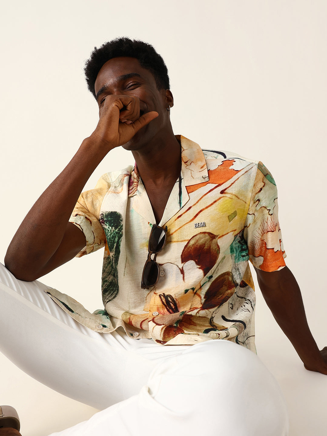 Multicolor Scenic Watercolor Printed Relaxed Fit Short Sleeve Shirt