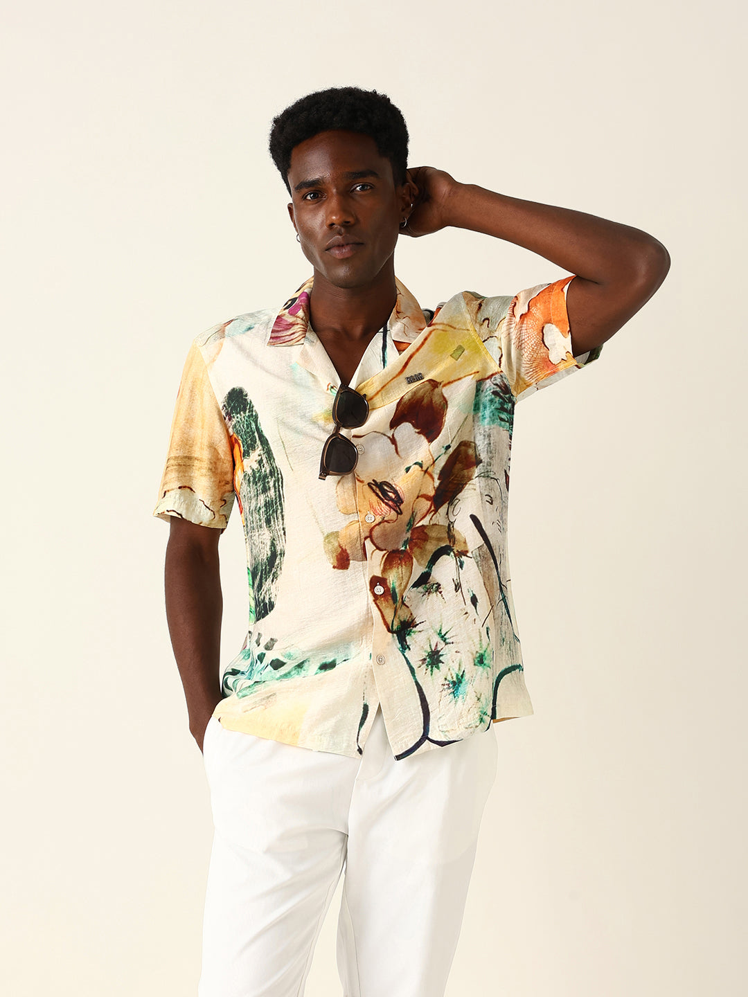 Multicolor Scenic Watercolor Printed Relaxed Fit Short Sleeve Shirt