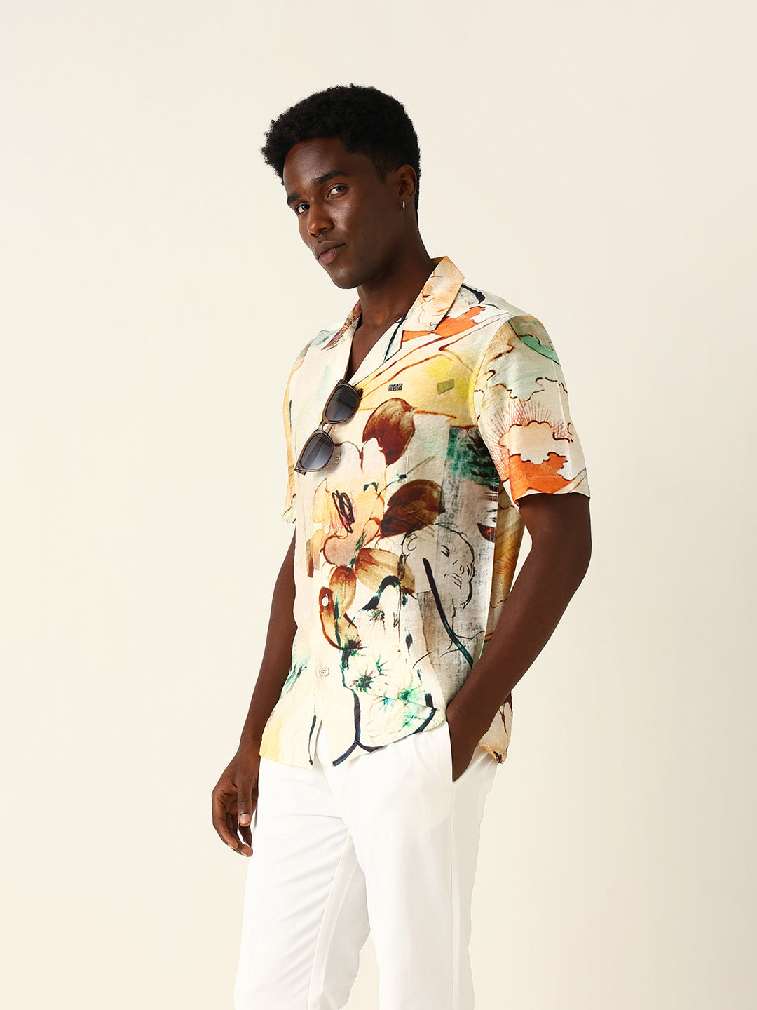 Multicolor Scenic Watercolor Printed Relaxed Fit Short Sleeve Shirt