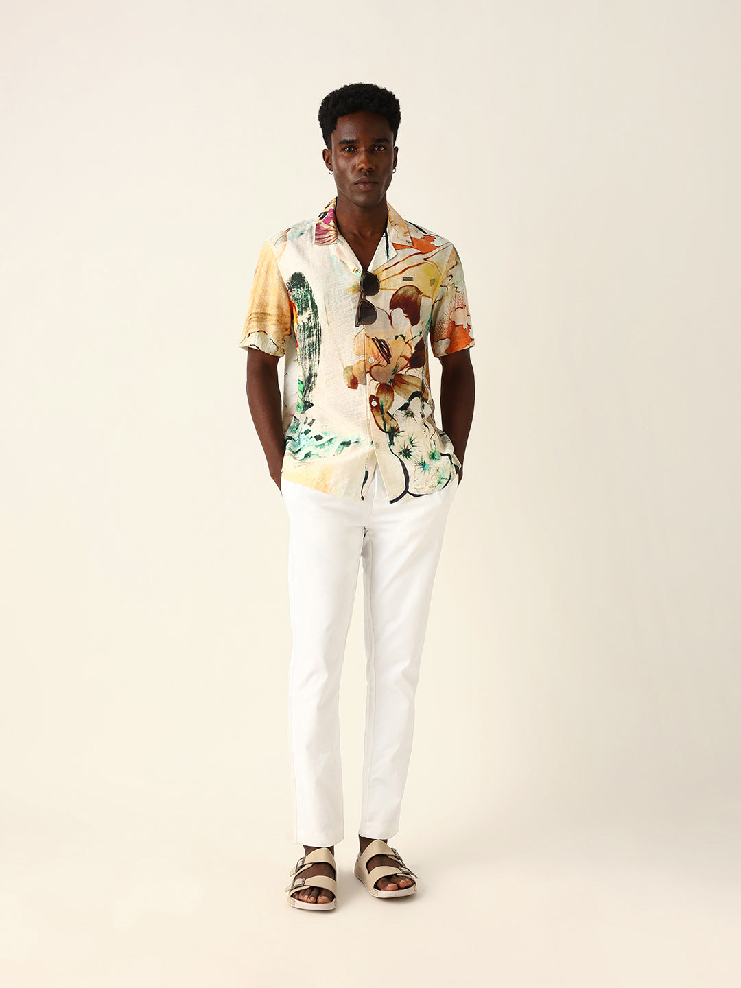 Multicolor Scenic Watercolor Printed Relaxed Fit Short Sleeve Shirt