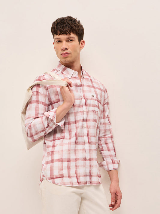 Red & White Slim Fit Casual Shirt with Printed Checks