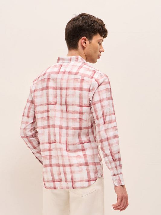 Red & White Slim Fit Casual Shirt with Printed Checks
