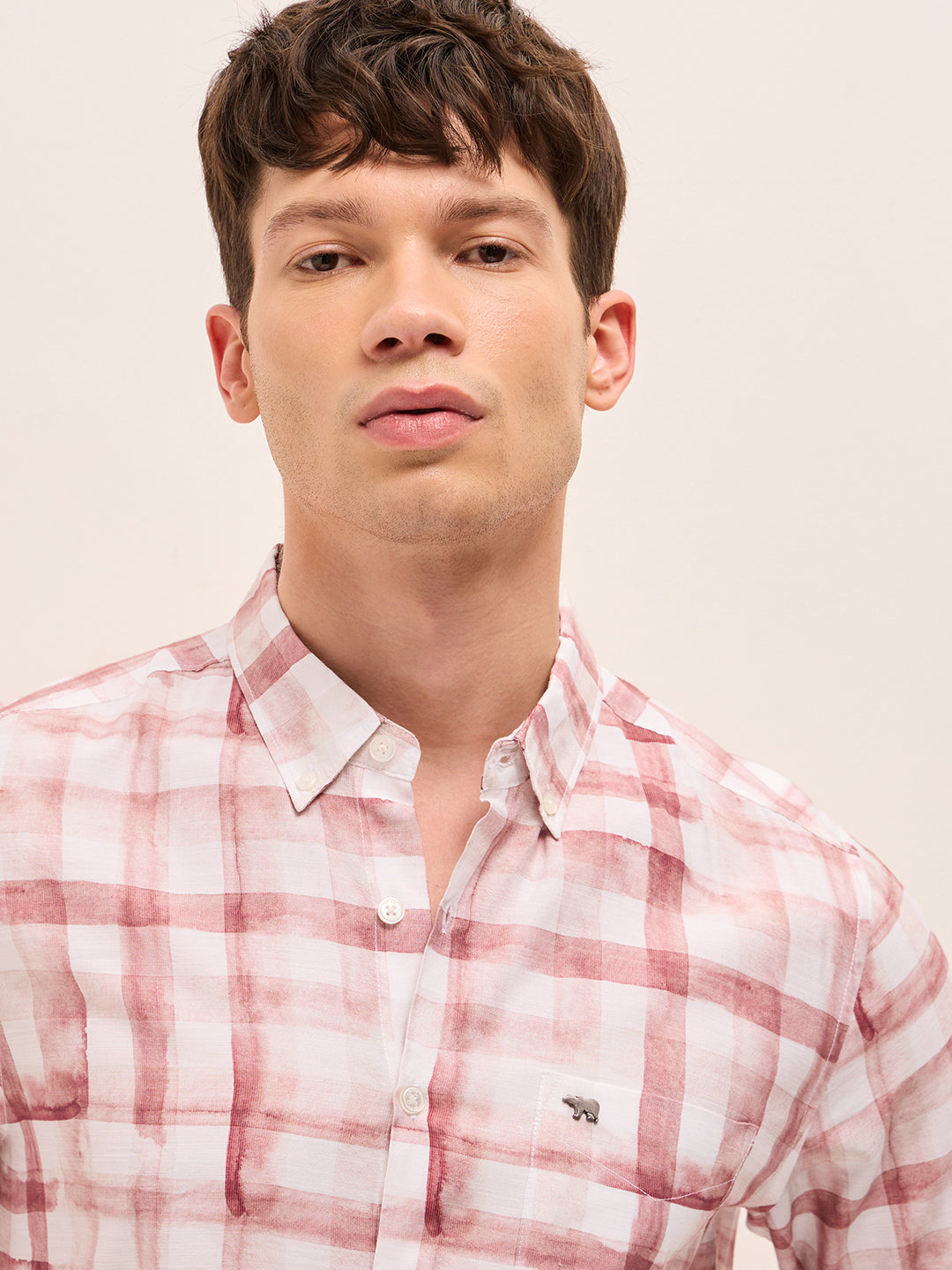 Red & White Slim Fit Casual Shirt with Printed Checks