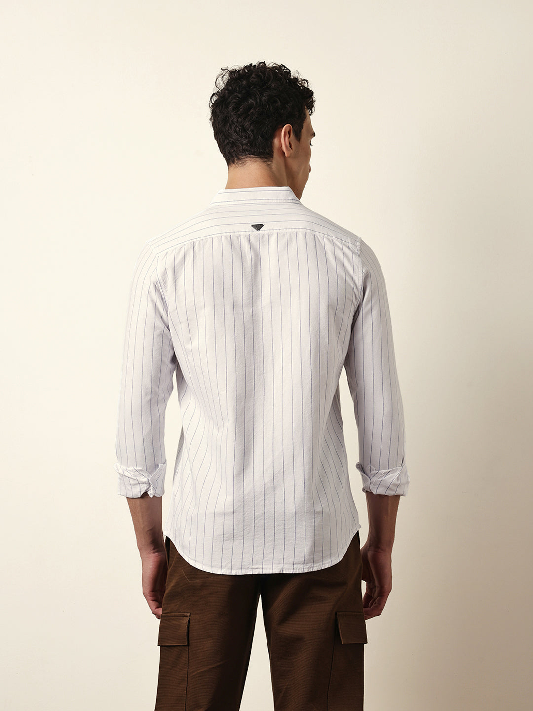 White Vertical Woven Stripe Slim Fit Casual Shirt