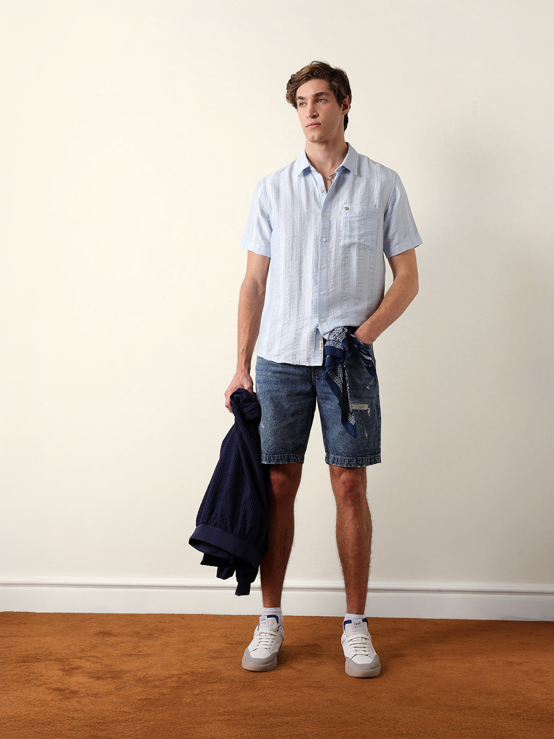 Blue Vertical Stripe Dobby Woven Regular Fit Casual Shirt