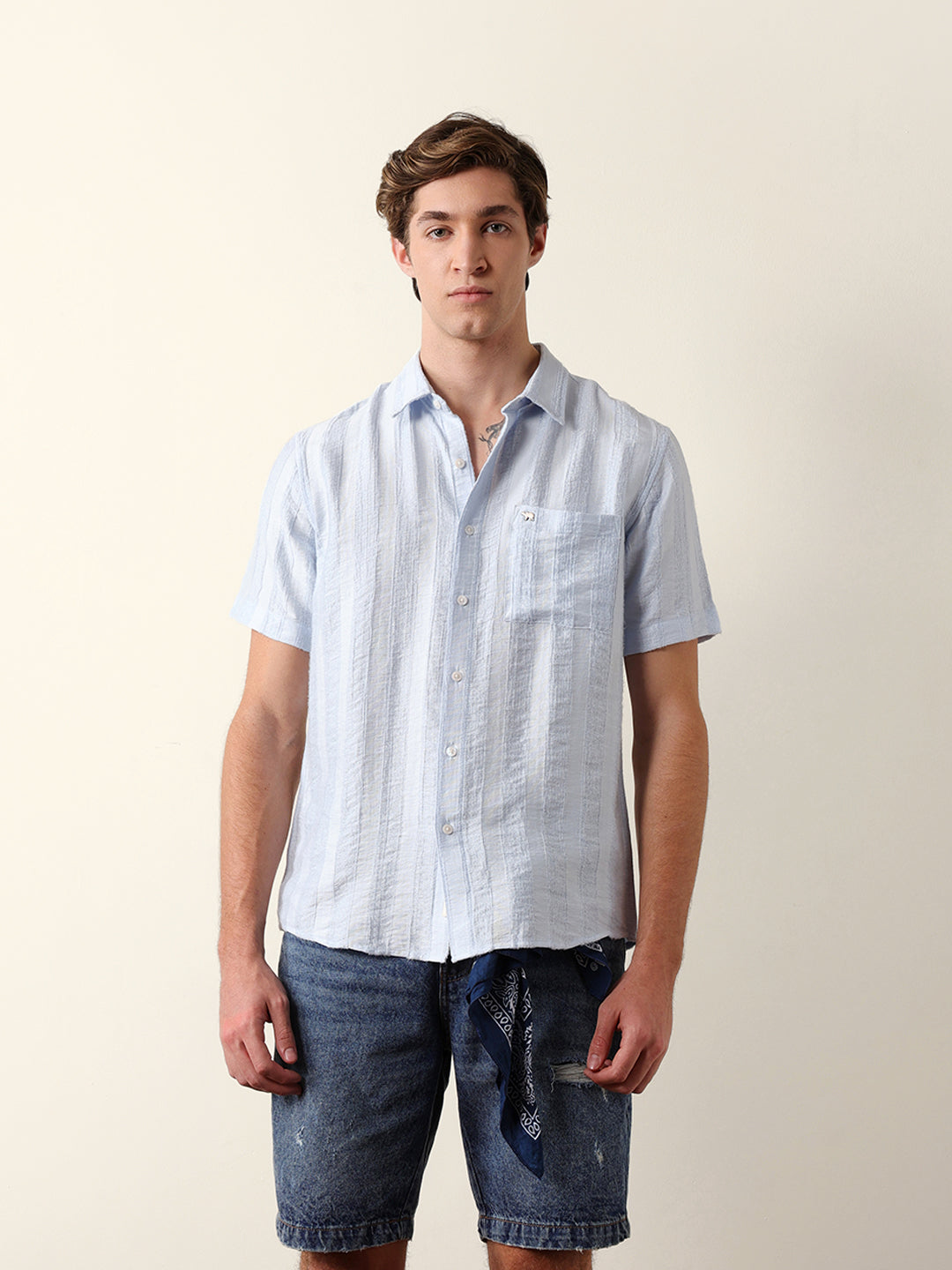 Blue Vertical Stripe Dobby Woven Regular Fit Casual Shirt
