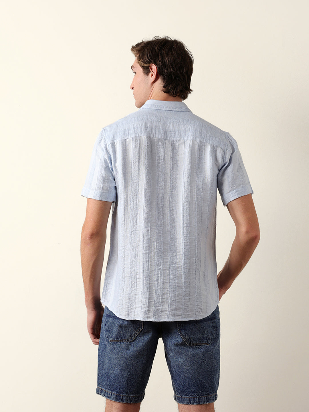 Blue Vertical Stripe Dobby Woven Regular Fit Casual Shirt
