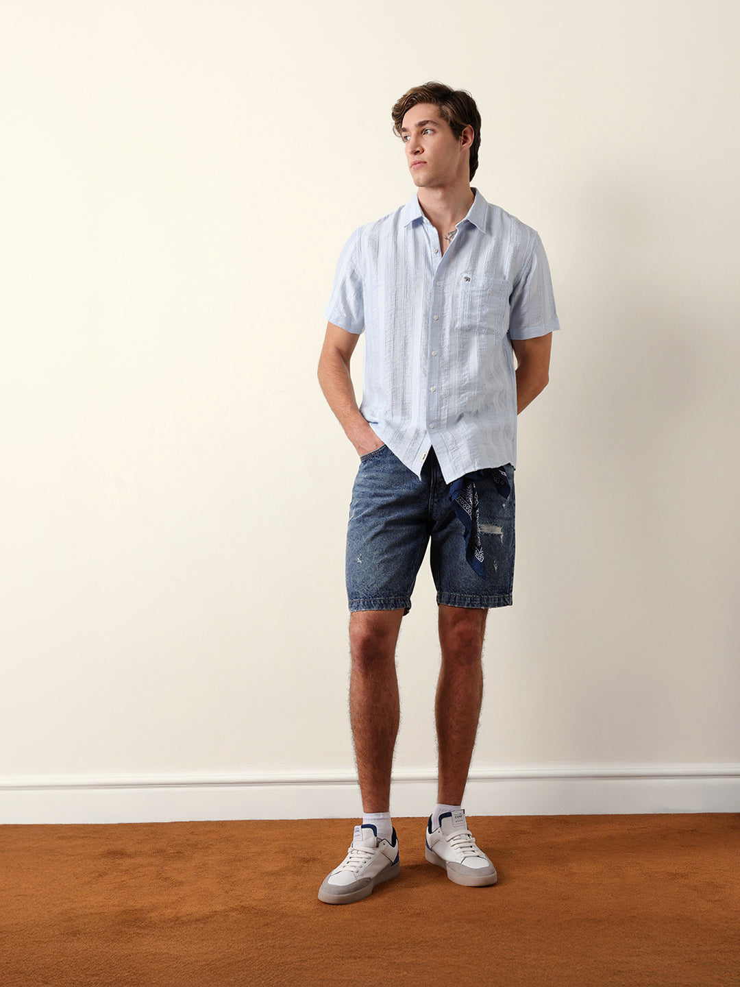 Blue Vertical Stripe Dobby Woven Regular Fit Casual Shirt