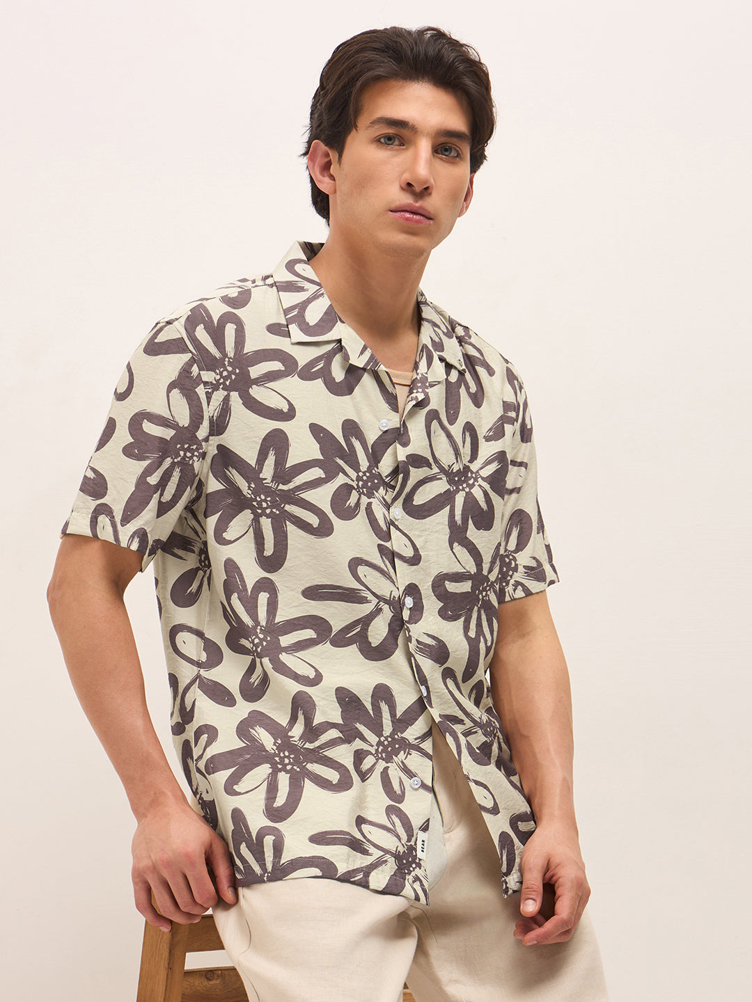 Maroon Floral Motif Print Relaxed Fit Half-Sleeve Casual Shirt