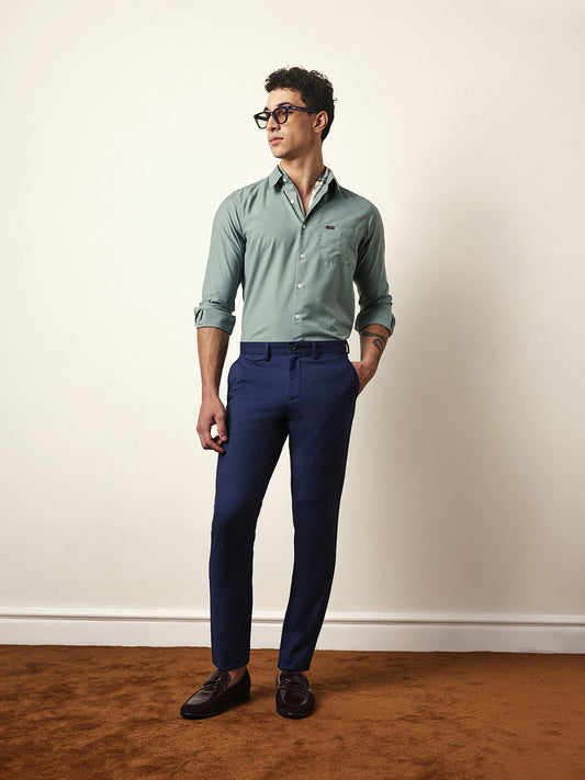 Light Green Solid Slim Fit Casual Shirt with a Classic Semi-Formal Look