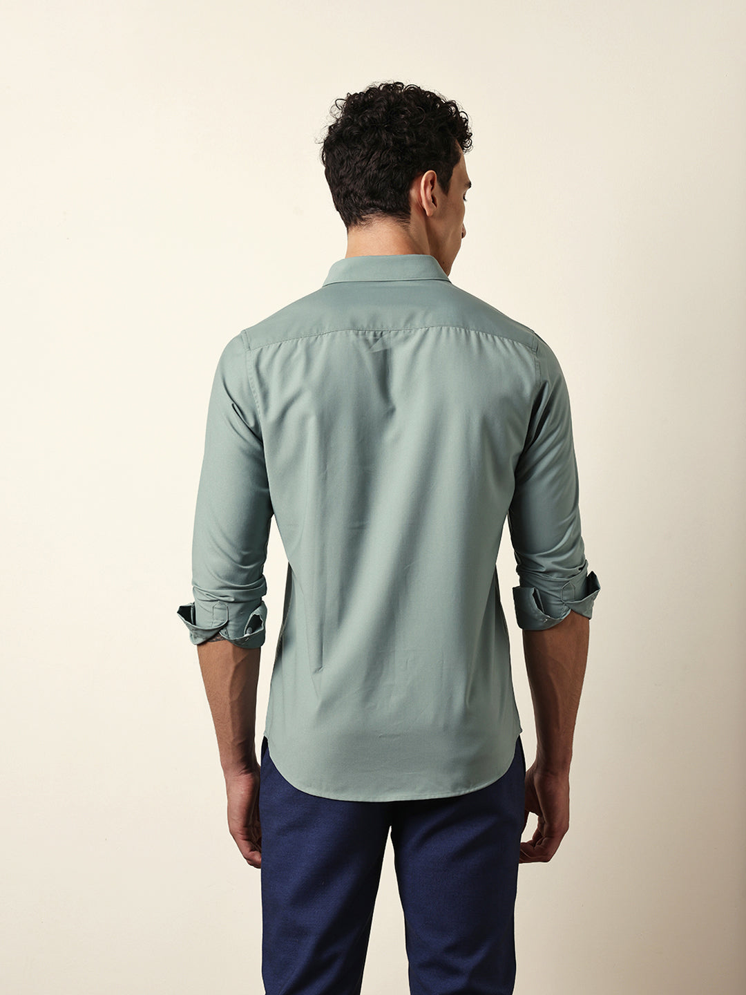 Light Green Solid Slim Fit Casual Shirt with a Classic Semi-Formal Look