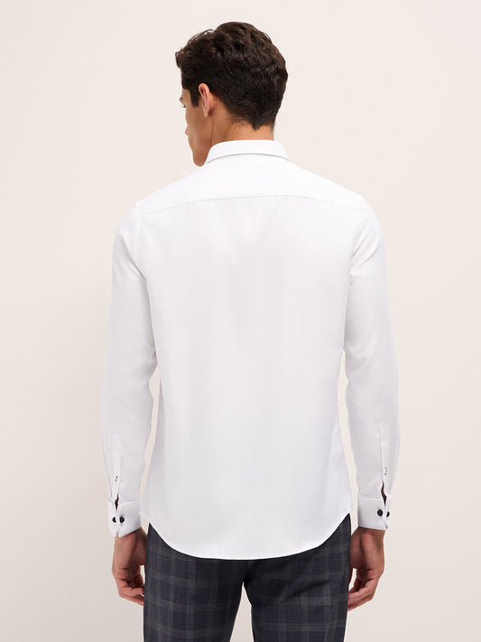 White Woven Micro Check Tailored Fit Formal Shirt with French Cuffs
