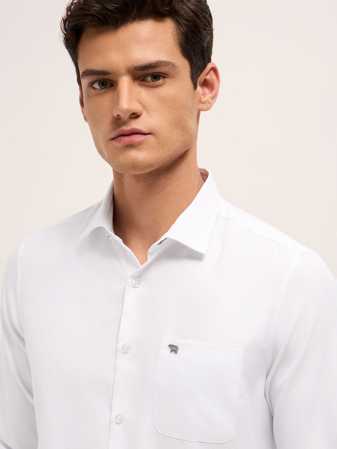 White Woven Micro Check Tailored Fit Formal Shirt with French Cuffs
