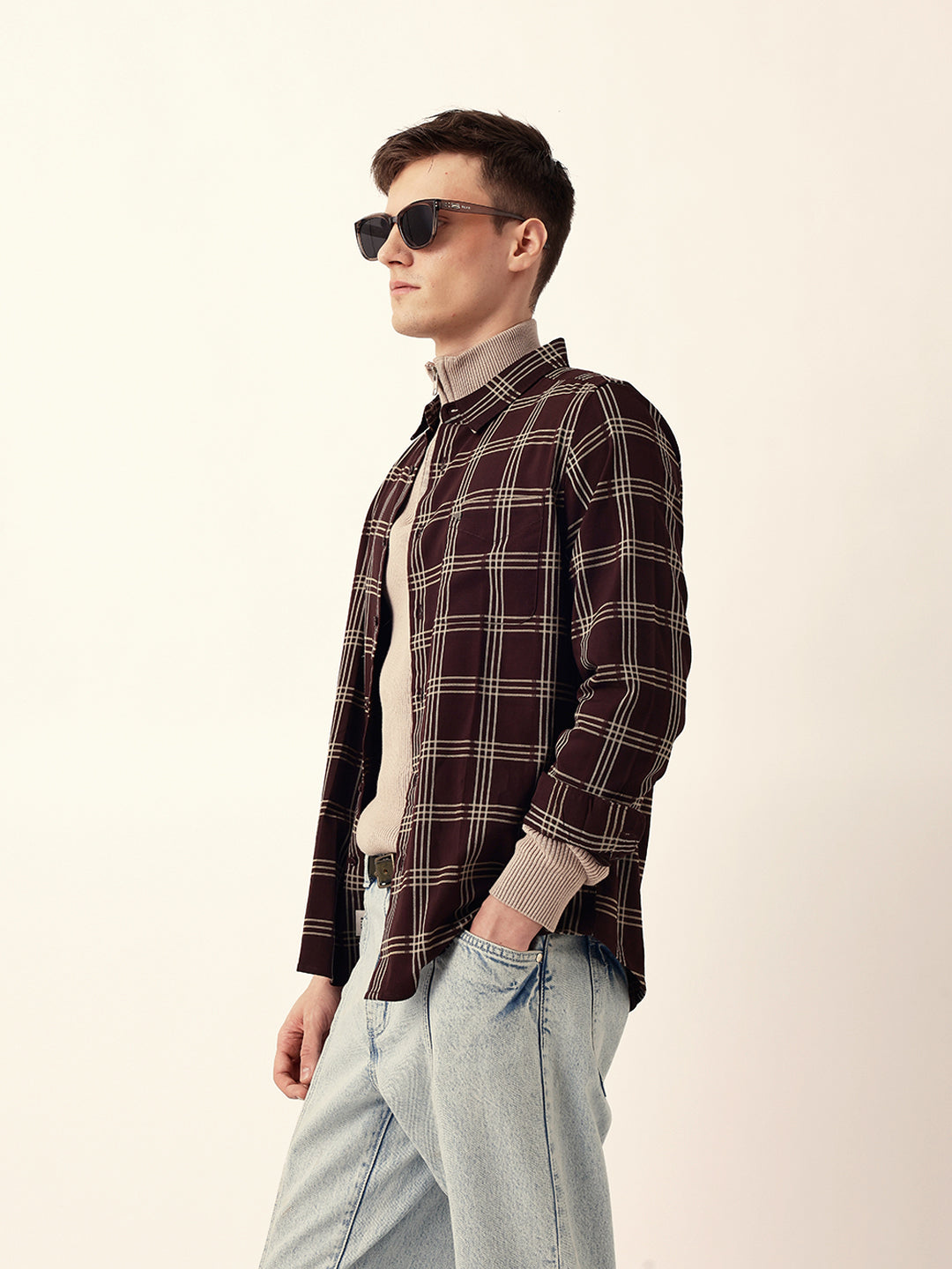 Brown Regular Fit Woven Checked Casual Shirt