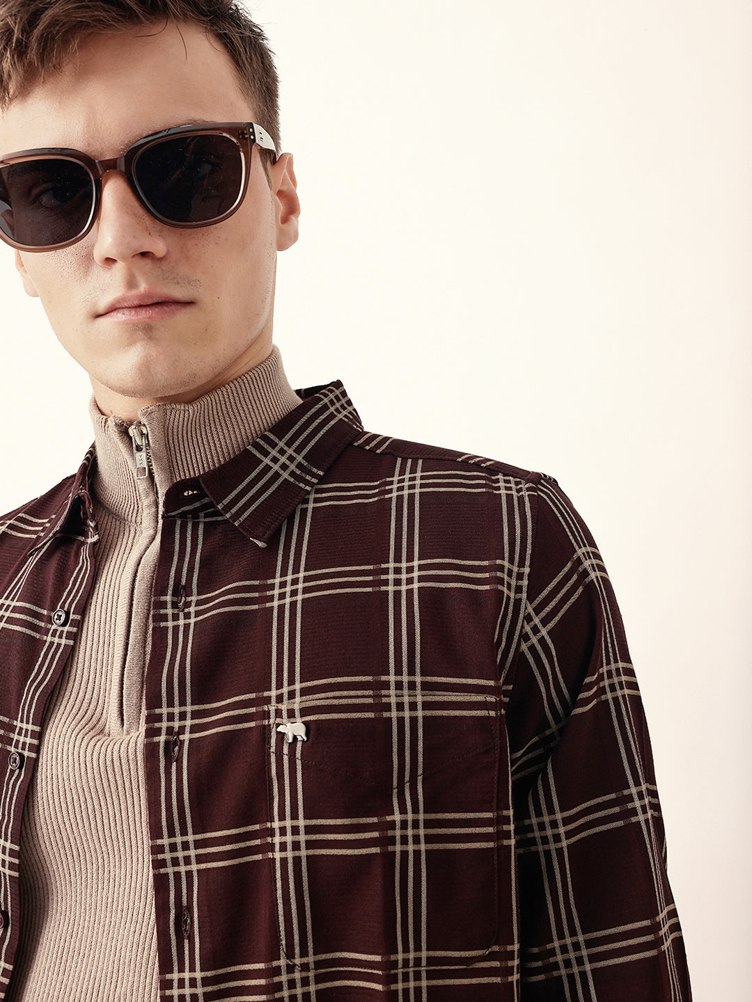 Brown Regular Fit Woven Checked Casual Shirt