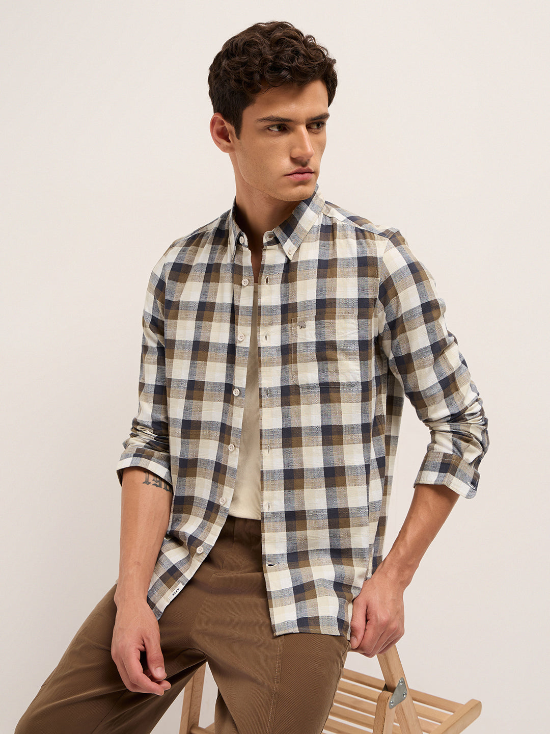Multicolor Woven Check Slim Fit Casual Shirt