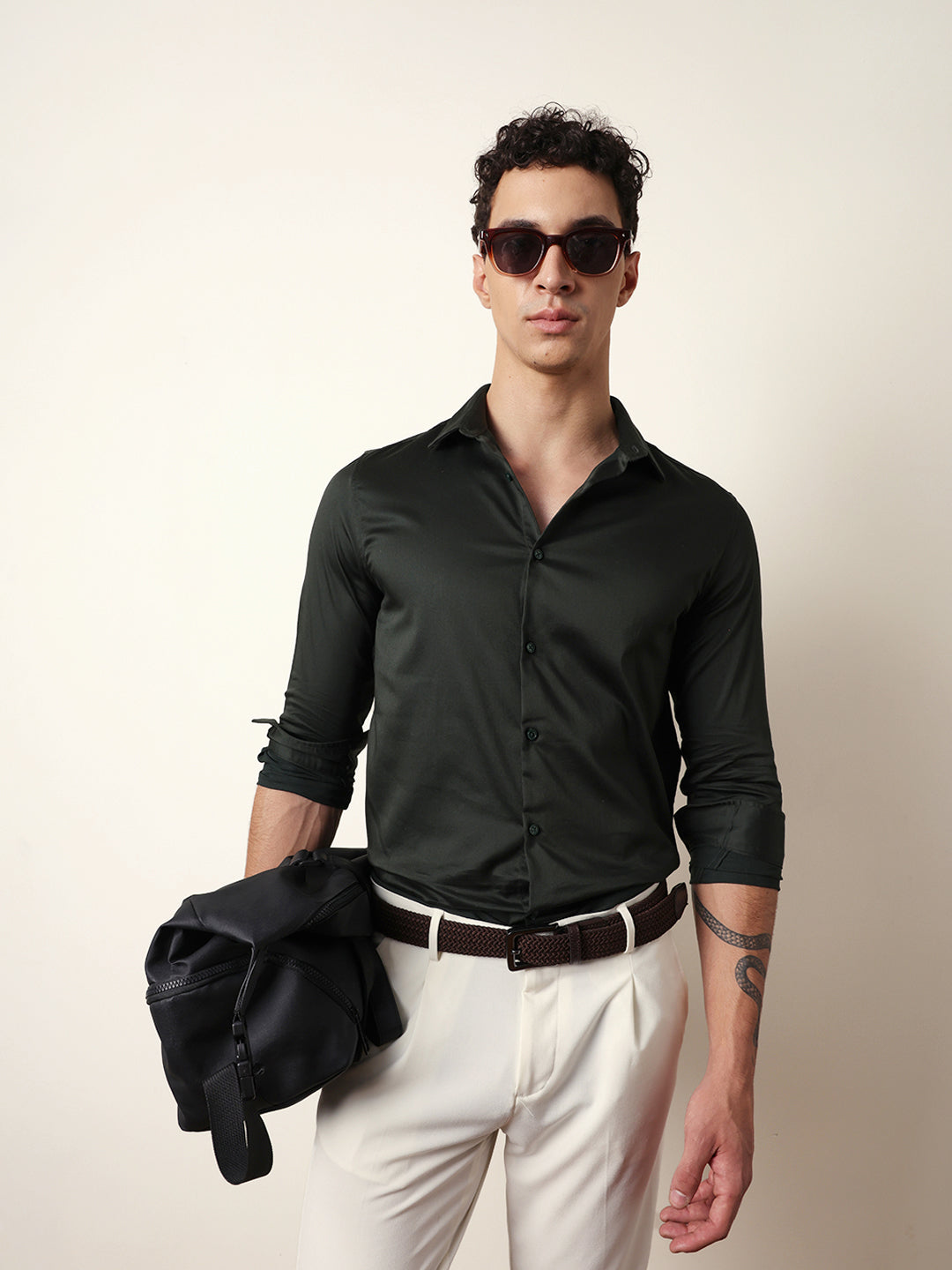 Dark Green Solid Tailored Fit Formal Shirt