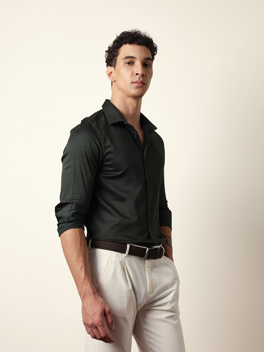 Dark Green Solid Tailored Fit Formal Shirt