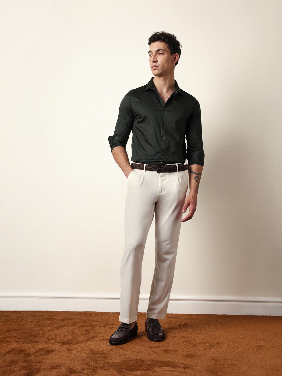 Dark Green Solid Tailored Fit Formal Shirt
