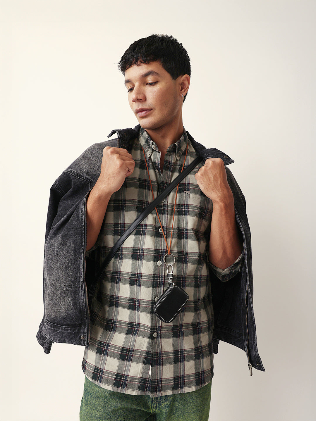 Green Woven Tartan Checked Slim Fit Casual Shirt