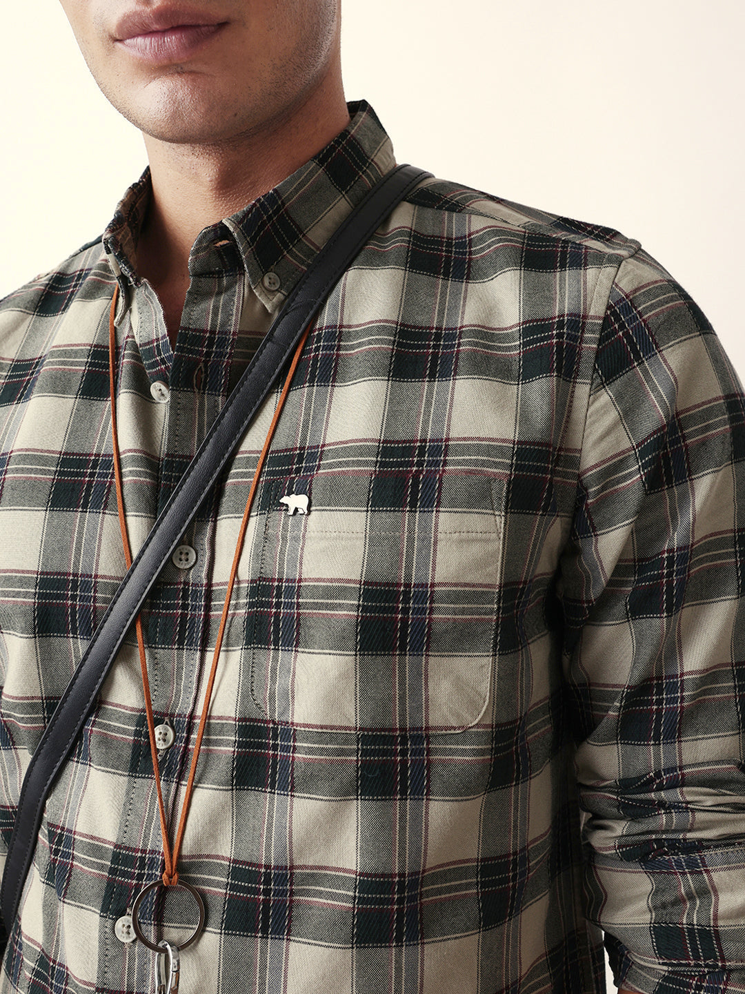Green Woven Tartan Checked Slim Fit Casual Shirt