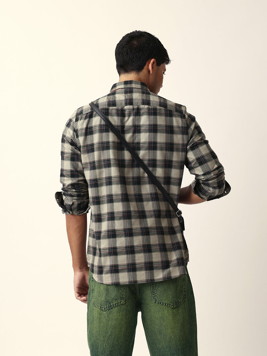 Green Woven Tartan Checked Slim Fit Casual Shirt