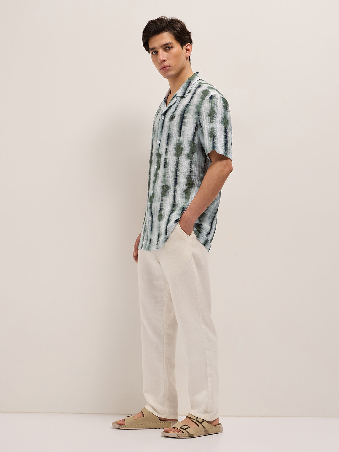 Green Viscose Abstract print Relaxed Fit Cuban Collar Shirt