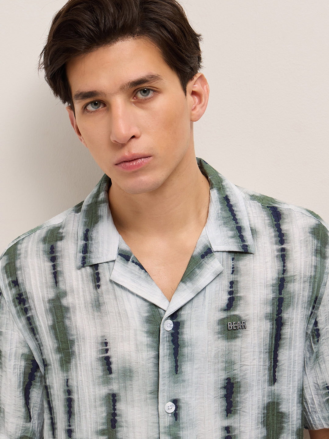 Green Viscose Abstract print Relaxed Fit Cuban Collar Shirt