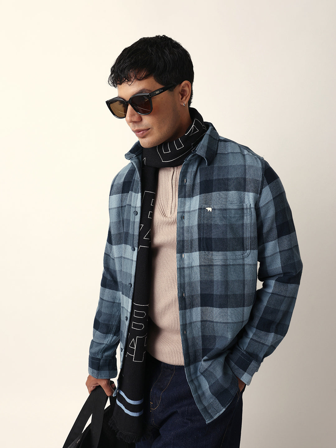 Blue Flannel Checked Regular Fit Casual Shirt