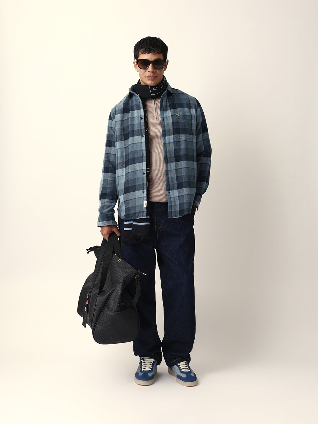 Blue Flannel Checked Regular Fit Casual Shirt