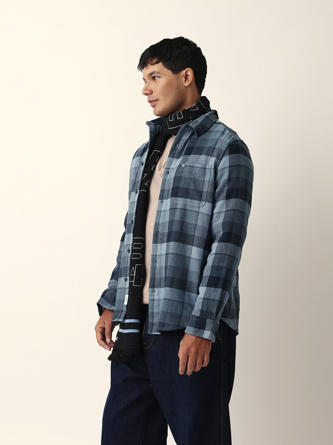 Blue Flannel Checked Regular Fit Casual Shirt